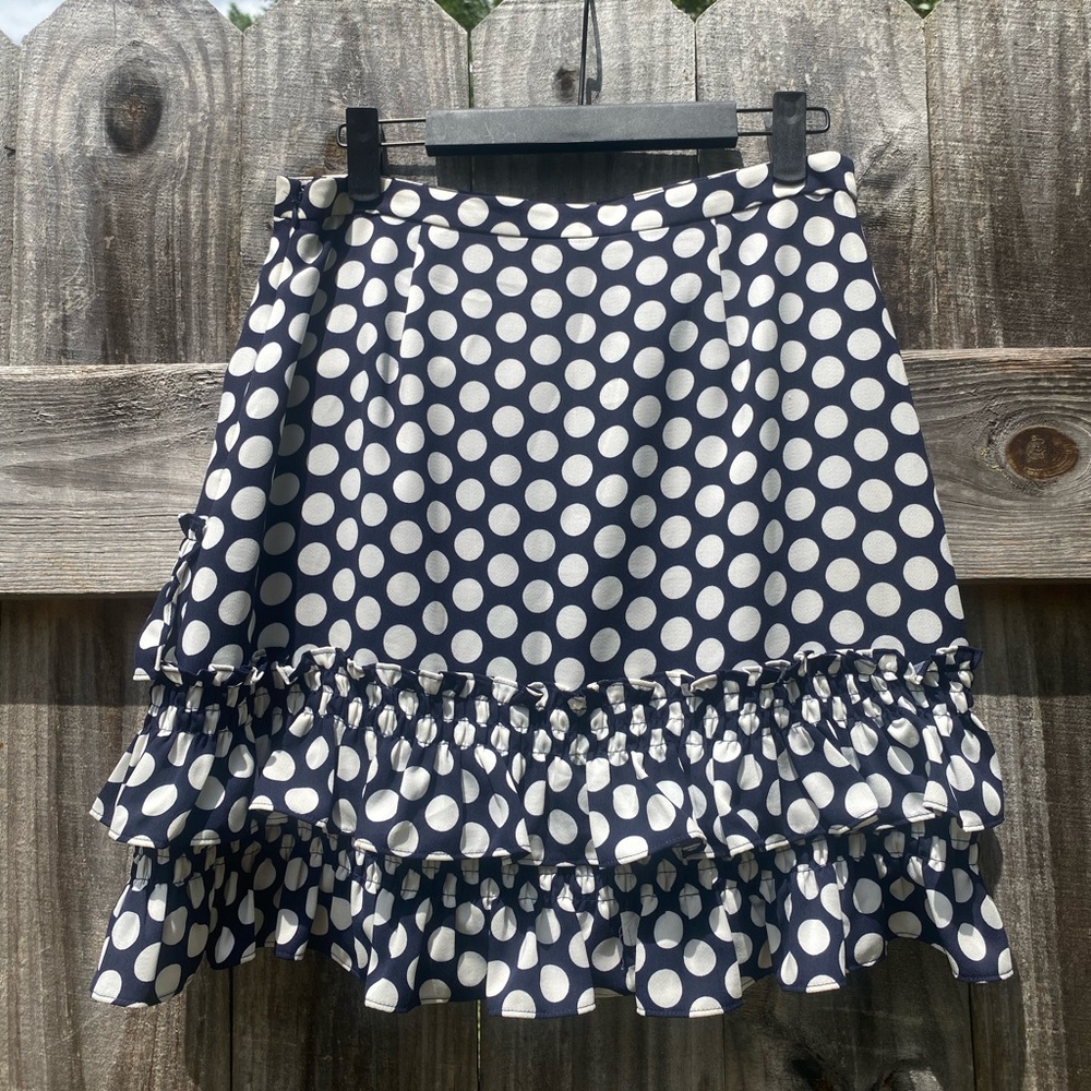 J. Crew Blue and White Polka Dot Mini Ruffled Skirt - Size 0